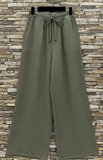 Kaki katoenen gauze palazzo broek met elastische taille_