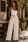 Beige katoenen gauze palazzo broek met elastische taille_