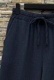 Donkerblauwe katoenen gauze palazzo broek met elastische taille_