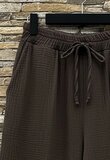 Bruine katoenen gauze palazzo broek met elastische taille_