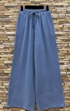 Blauwe katoenen gauze palazzo broek met elastische taille_