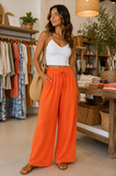 Oranje katoenen gauze palazzo broek met elastische taille_