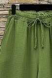 Groene katoenen gauze palazzo broek met elastische taille_