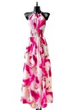 Trendy en chique armloze maxi halterjurk in fuchsia-beige_