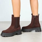 Bruine Chelsea boots in suèdelook met plateauzool-Wonny_