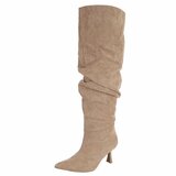 Kaki suede overkneelaarzen met plooischacht en naaldhak-Laurana_