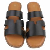 Zwarte dames slippers met dubbele band en comfortabel voetbed-Harva   PROMO_