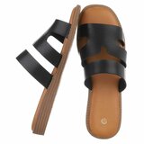 Zwarte dames slippers met dubbele band en comfortabel voetbed-Harva   PROMO_