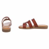 Bruine dames slippers met dubbele band en comfortabel voetbed-Harva   PROMO_