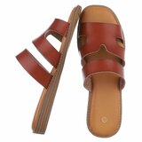 Bruine dames slippers met dubbele band en comfortabel voetbed-Harva   PROMO_