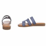 Blauwe dames slippers met dubbele band en comfortabel voetbed-Harva   PROMO_