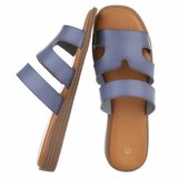 Blauwe dames slippers met dubbele band en comfortabel voetbed-Harva   PROMO_