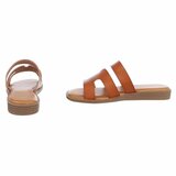 Camel dames slippers met dubbele band en comfortabel voetbed-Harva   PROMO_