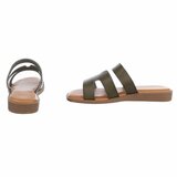 Kaki dames slippers met dubbele band en comfortabel voetbed-Harva   PROMO_