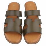 Kaki dames slippers met dubbele band en comfortabel voetbed-Harva   PROMO_