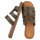 Kaki dames slippers met dubbele band en comfortabel voetbed-Harva   PROMO_