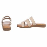 Beige dames slippers met dubbele band en comfortabel voetbed-Harva   PROMO_
