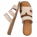 Beige dames slippers met dubbele band en comfortabel voetbed-Harva   PROMO_