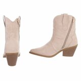 Beige suede western enkellaarsjes met hak-Alesha_