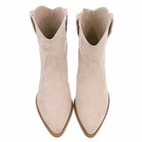 Beige suede western enkellaarsjes met hak-Alesha_