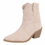 Beige suede western enkellaarsjes met hak-Alesha_