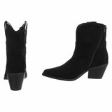 Zwarte suede western enkellaarsjes met hak-Alesha_