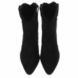 Zwarte suede western enkellaarsjes met hak-Alesha_