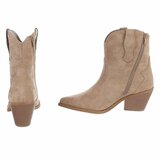 Kaki suede western enkellaarsjes met hak-Alesha_