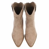 Kaki suede western enkellaarsjes met hak-Alesha_