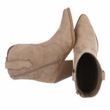 Kaki suede western enkellaarsjes met hak-Alesha_