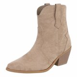 Kaki suede western enkellaarsjes met hak-Alesha_