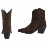 Bruine suede western enkellaarsjes met hak-Alesha_