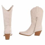 Beige cowboylaarzen in suède met blokhak-Lucie_