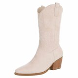 Beige cowboylaarzen in suède met blokhak-Lucie_