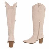 Beige cowboylaarzen in suède met blokhak-Dakota_