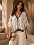 Satijnen gilet met stippen – crème/zwart_