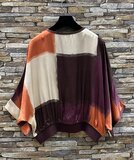 Satijnen gilet met colorblock print- bordeaux-oranje-crème_