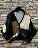 Satijnen gilet met colorblock print- zwart-bruin-beige_