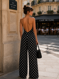 Polkadot jumpsuit met wijde pijpen-zwart-wit_