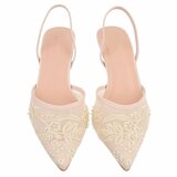 Beige slingback pumps met parels en bloemen-Wendy_