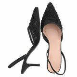 Zwarte slingback pumps met parels en bloemen-Wendy_