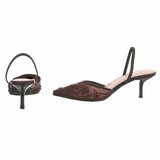 Bruine slingback pumps met parels en bloemen-Wendy_