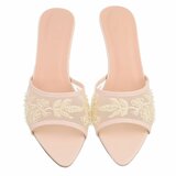 Beige mules met parels en bloemen-Benthe_
