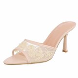 Beige mules met parels en bloemen-Benthe_