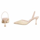 Beige slingback pumps met parels en bloemen-Cassie_