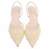 Beige slingback pumps met parels en bloemen-Cassie_
