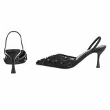 Zwarte slingback pumps met parels en bloemen-Cassie_