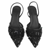 Zwarte slingback pumps met parels en bloemen-Cassie_