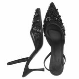 Zwarte slingback pumps met parels en bloemen-Cassie_