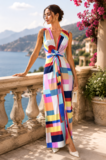 Robe longue sans manches avec mélange de couleurs rouges abstraites  SOLD OUT_